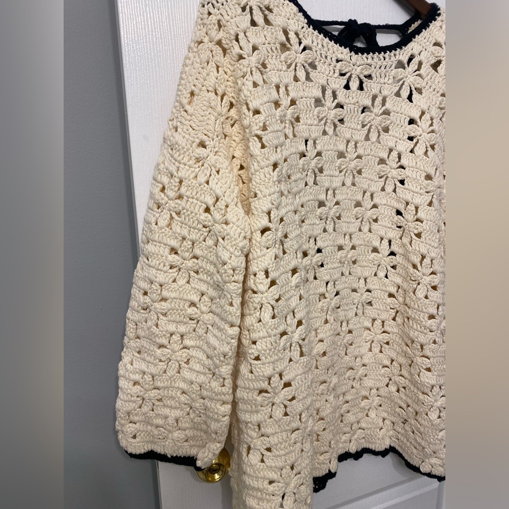 Free People Rue Crochet Tunic Ivory Floral Pattern Boho Beachy Size Medium - Picture 4 of 13